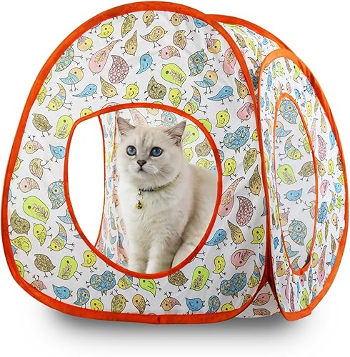 Miniatura 14 de Andiker Tienda de campaña para gatos, túnel de gatos de 3 agujeros seguro y fuerte, lindo túnel plegable fácil de transportar para gatos de
