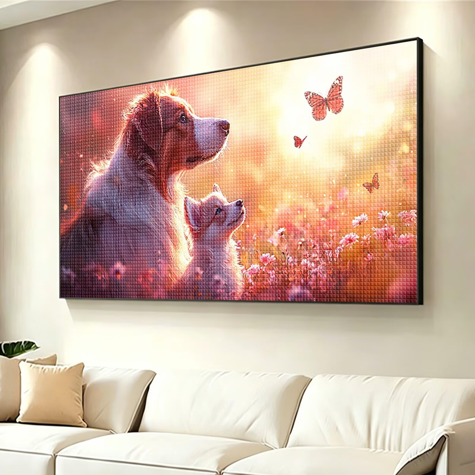 Diamond Painting Adultos Perro Pintura Diamante, Flor Diamond Painting 5D Completo, DIY Cuadrado Cristal Bordado Punto de Cruz Cuadros de Diamantes para Decoracion Hogar, Regalo Mujer 160x80cm 0J-6