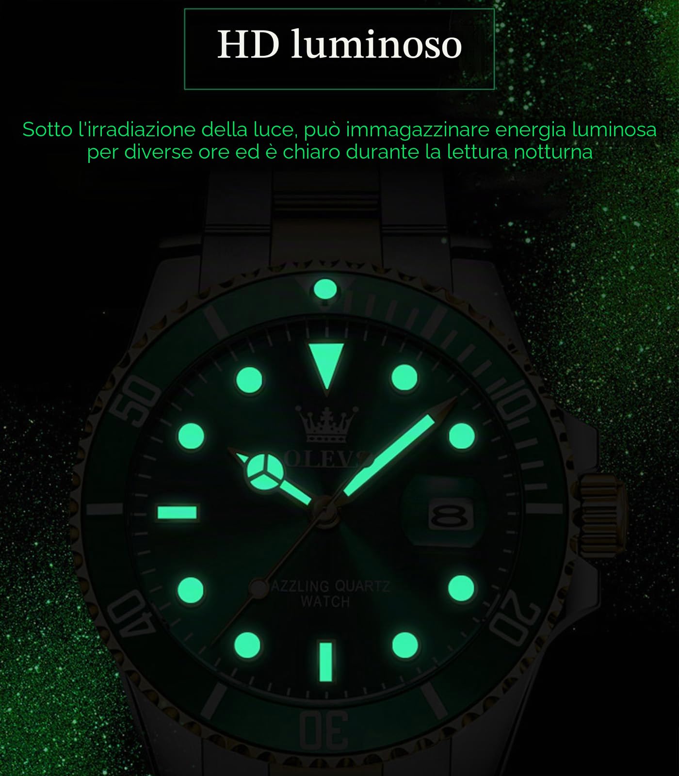 OLEVS Orologio da uomo analogico al quarzo, cassa in acciaio inox, quadrante grande, luminoso, datario, impermeabile fino a 30 m, cinturino con fibbia pieghevole