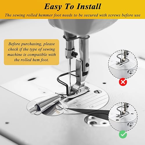 Miniatura 6 de 1+5 piezas 2024 nuevo universal de costura enrollado Hemmer Foot Singer con guía de costura magnética 7890.394 in de ancho dobladillo enrollado pie