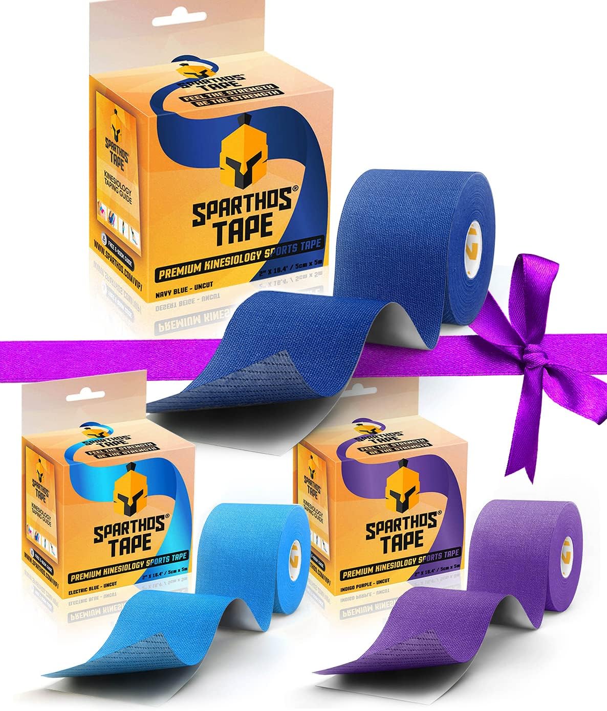 Sparthos Tape Color Bundle: Navy Blue + Electric Blue + Indigo Purple [16.4 ft Uncut Rolls]