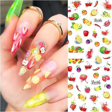 Amazon Co Jp 3 Pc夏のフルーツ3dネイルステッカースイカ イチゴ アボカドウォーターデカールスライダーdiyネイルアート装飾 6 18 Color 3 Sheets ビューティー