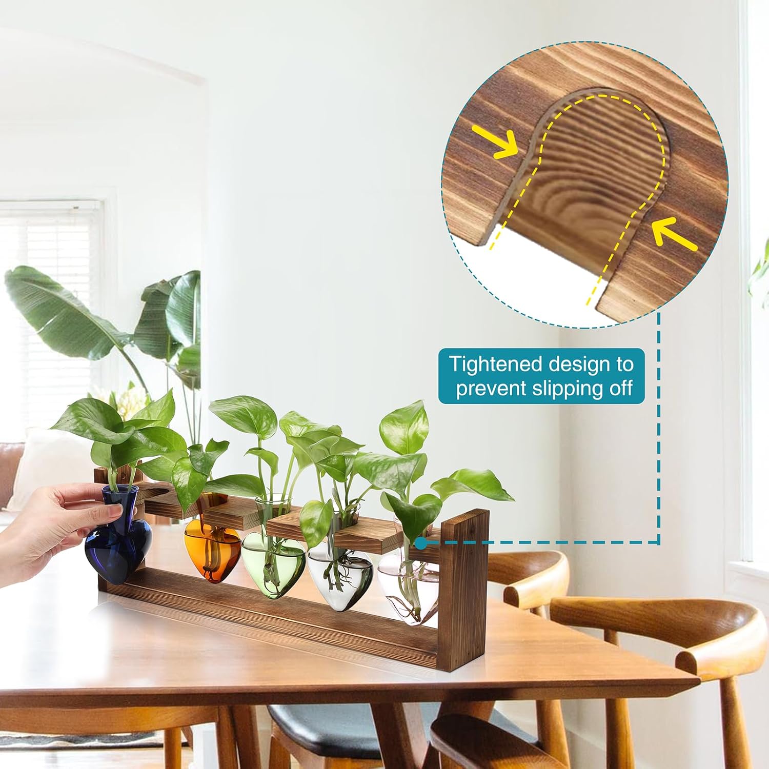 Plant Terrarium Hanging Propagation Stations Gift for Women Air Plants Holder with Wooden Stand Heart Glass - Image 2