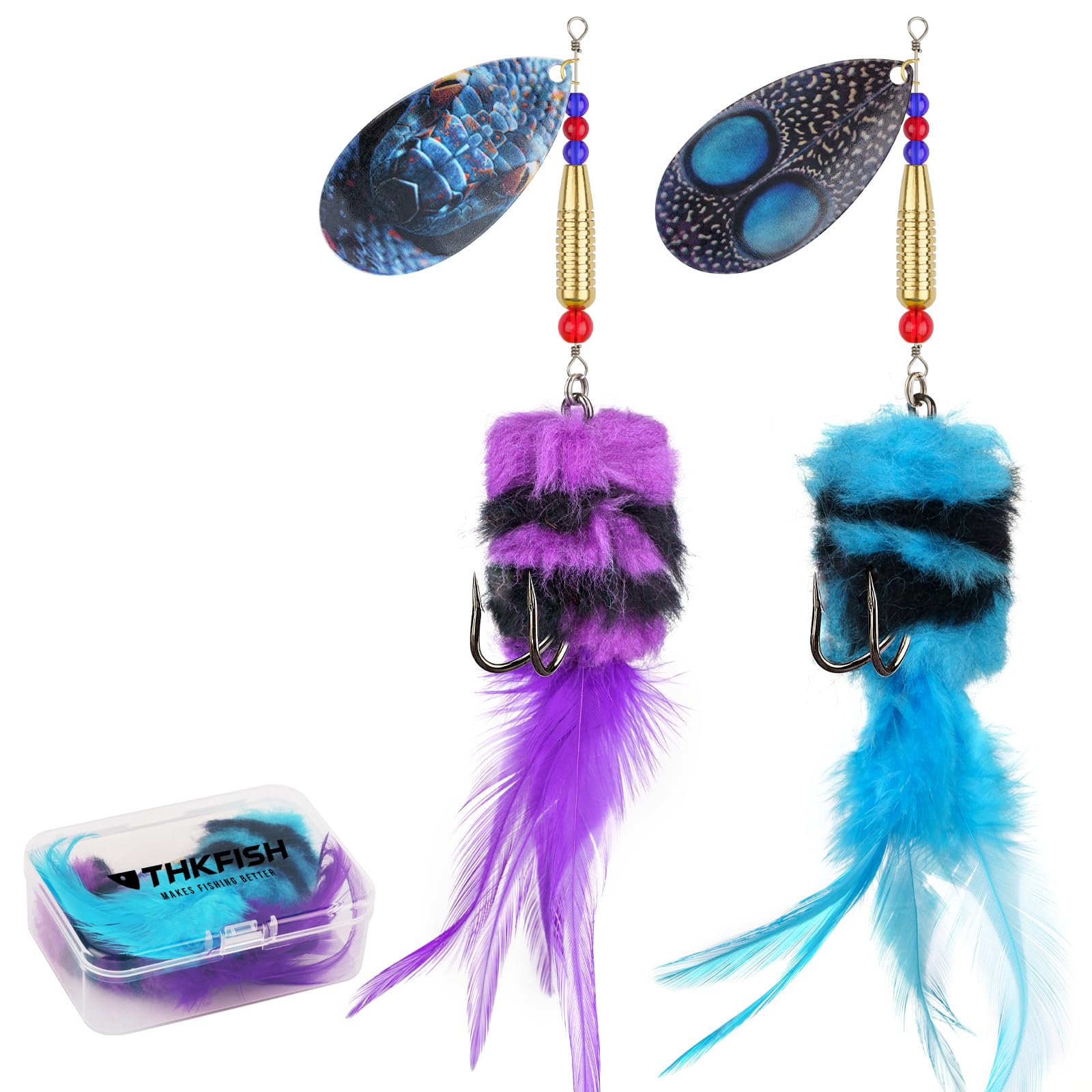 THKFISH Musky Pike Walleye Fishing Lure, Rooster Tail Fishing Lures with Hard Metal Brass Inline Spinner Baits with Tackle Box for Trout Bass Salmon Freshwater Saltwater Lures