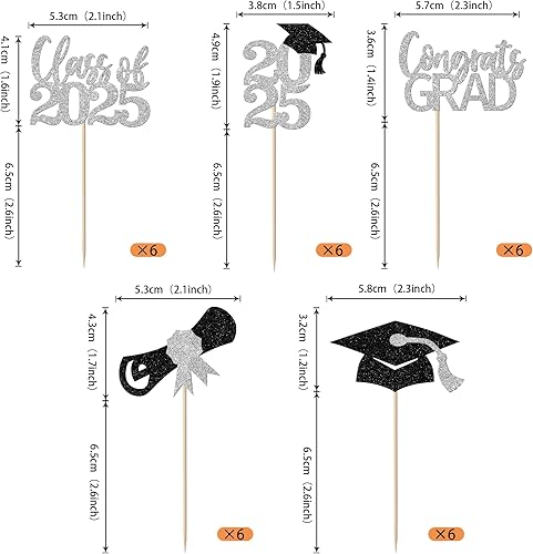 Miniatura 317 de Paquete de 24 adornos dorados para cupcakes de graduación 2025 con purpurina So Proud of You Done Diploma Graduation Cap Cupcake Picks Class of 2025