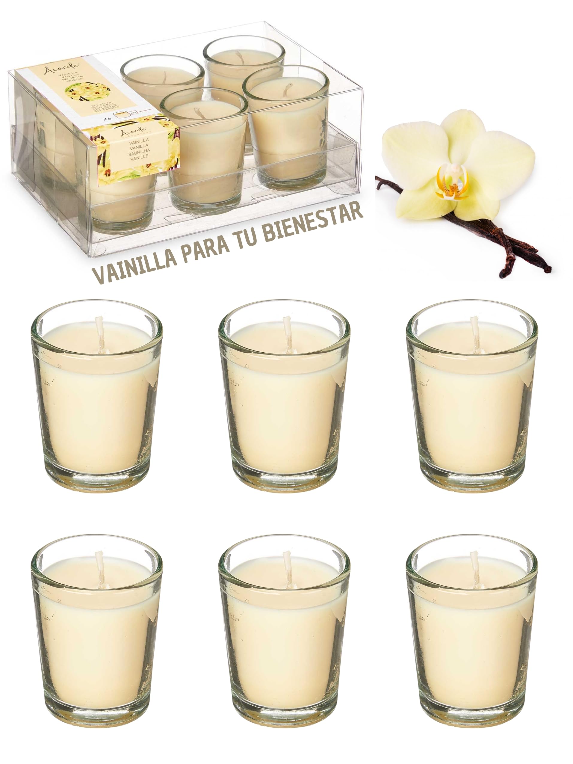 Velas aromáticas con perfume Vainilla, 6 Ambientadores de Hogar Naturales, Velas decorativas, Aromaterapia, Vela aromatica 48 horas, Tarot, Cumpleaños, Dia de la madre