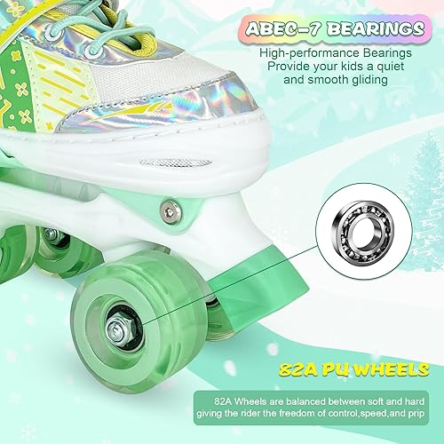 Miniatura 7 de Patines de ruedas para niños y niñas, 4 tamaños ajustables para niños con todas las ruedas iluminadas, protección completa para deportes de interior
