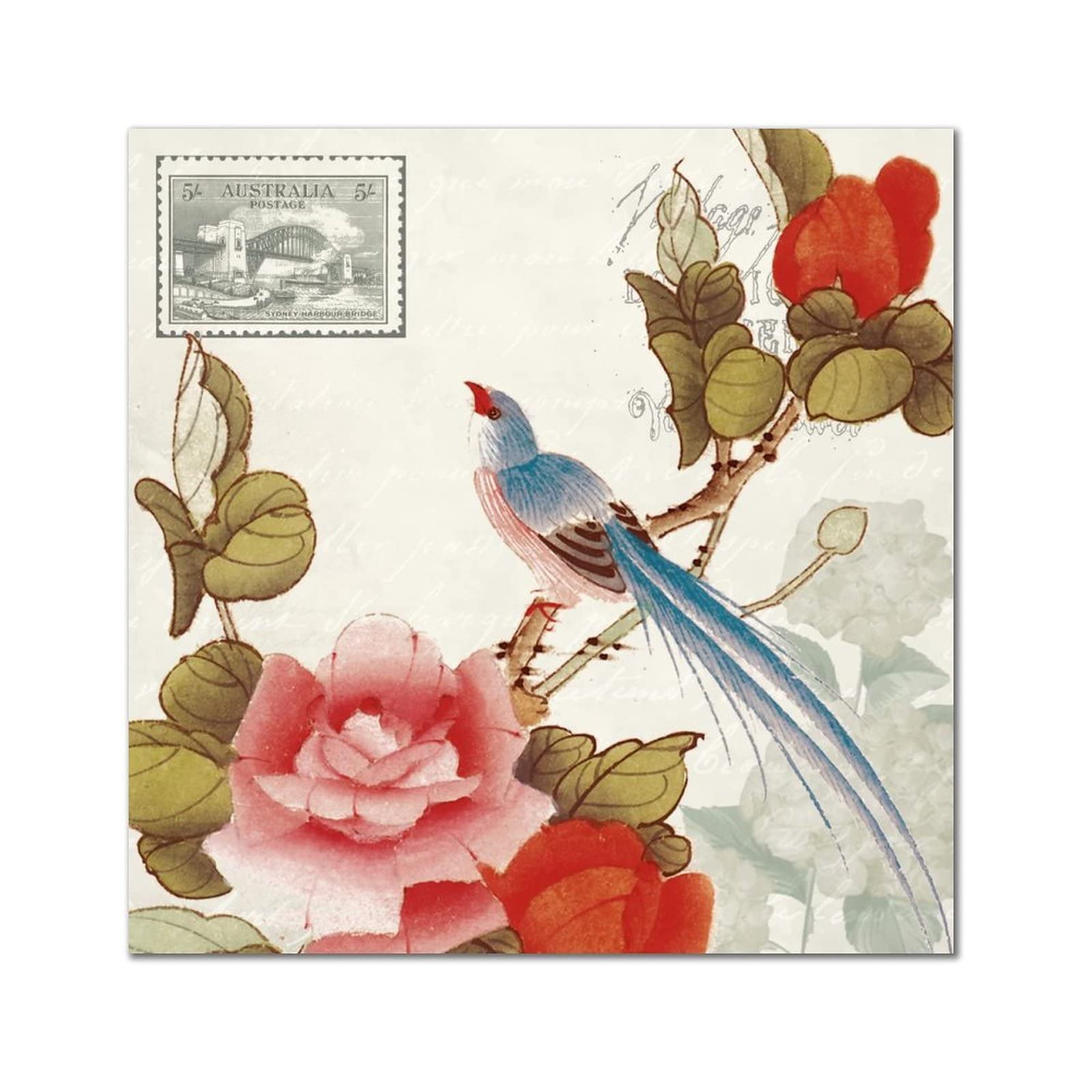 Plaque vintage en bois colibri et pivoine 30x30 cm décor mural
