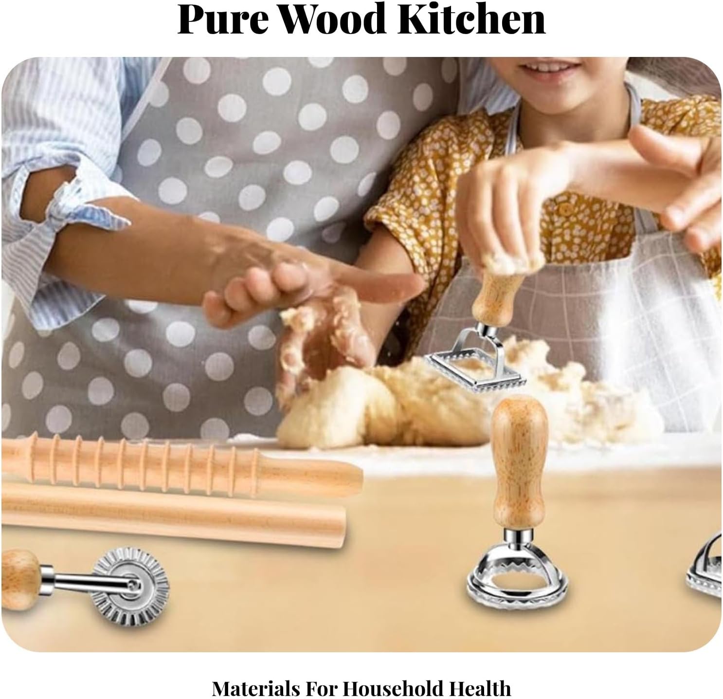 8 Pieces Pastry Prep Set Versatile Dumpling and Pasta Maker Tool Kit Easy to Use Wooden Handle Ravioli Maker for Beginners, party Activity