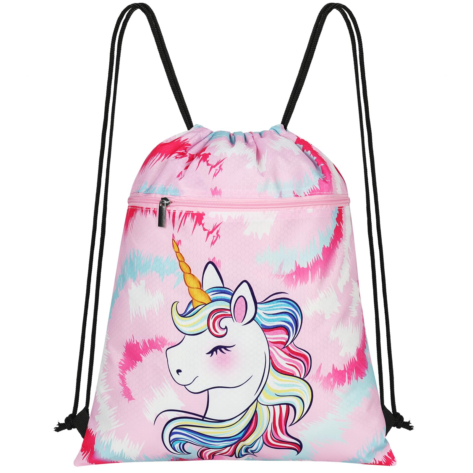 HAGOT Drawstring Bags for Kids, Waterproof Gym PE Bag with Zippered Pocket, String Backpack for Beach Swimming Pool School — image 1