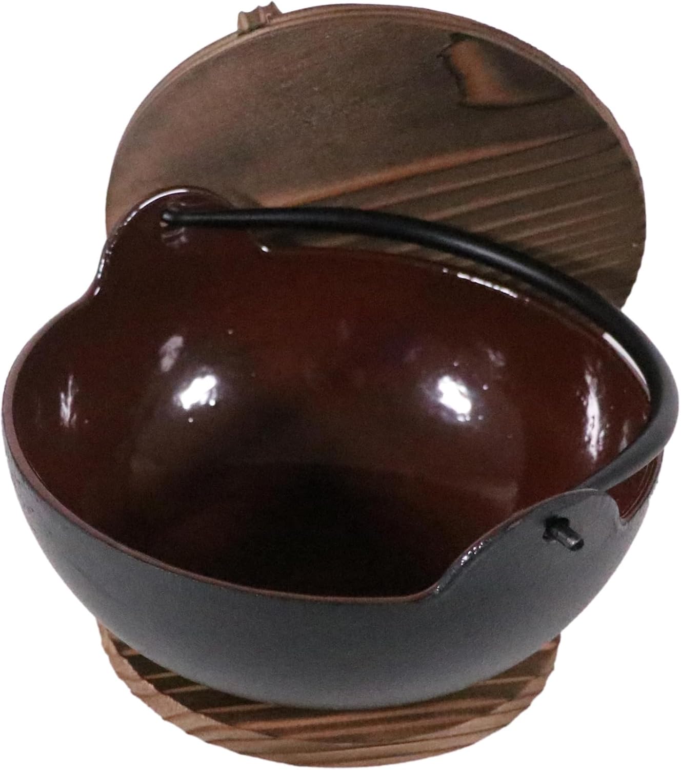 Chubu Tokiwa QYM02018 Yamaga Pot, 7.1 inches (18 cm) (with Ladle) (Inner Tea Enameled Finish), Made in Japan