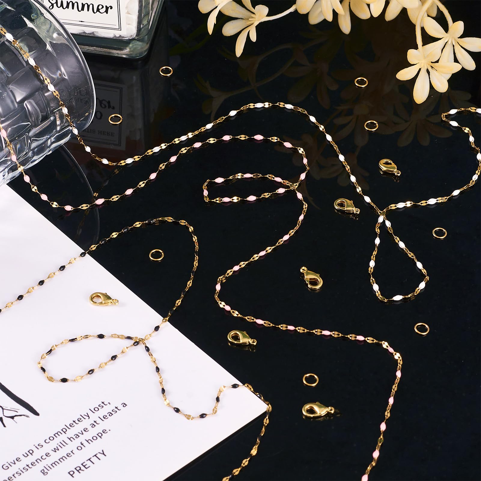 Pandahall 9.84 Feet Enamel Stainless Steel Chains Gold Plated Dapped Link Chain Roll 3 Colors Enamel Jewelry Chains with Jump Rings Lobster Claw Clasps for Jewelry Making