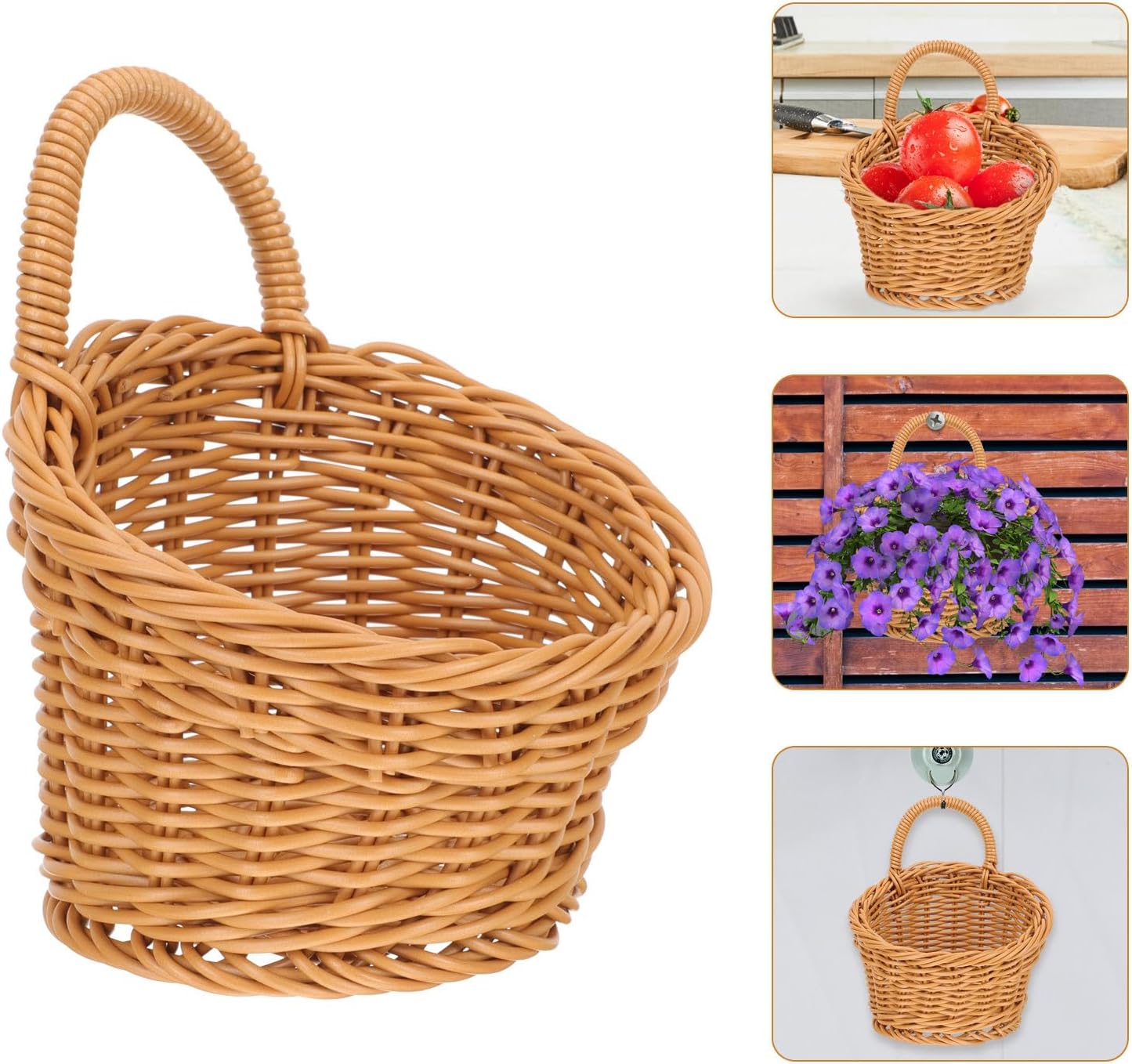 Woven Wall Hanging Kitchen Storage Basket for Garlic and Vegetables, Small Size Faux Rattan Organizer Basket for Kitchen Wall Storage and Home Use