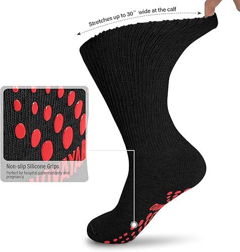 Miniatura 2 de NOVAYARD Calcetines antideslizantes para diabéticos, calcetines anchos de neuropatía para hospital bariátrico edema, 3 pares