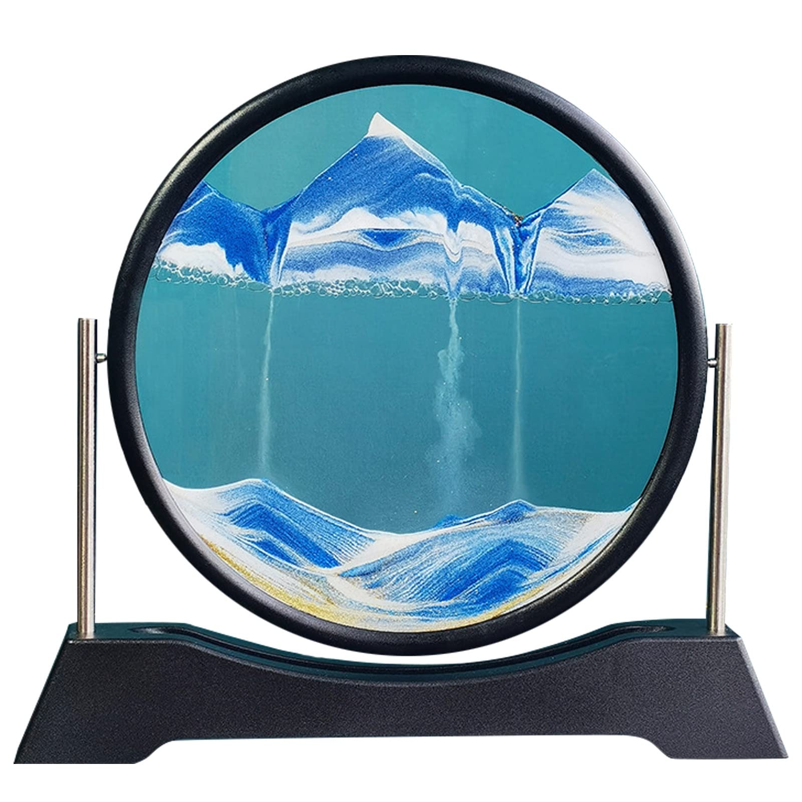 Meiiron Moving Sand Art Picture, 360° Rotating Dynamic Sand Painting, Glass Crafts ABS Frame, 3D Deep Sea Moving Sand Art, for Adults (Blue,7"/12") (Size : 12in)