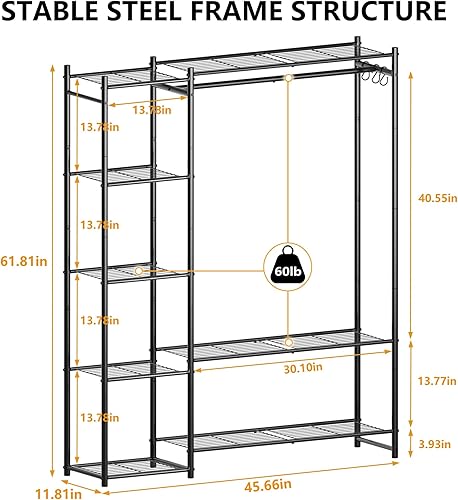 Miniatura 4 de Armario, perchero portátil con estantes de 4 niveles, organizadores de armario independientes y sistema de almacenamiento con varillas para colgar,
