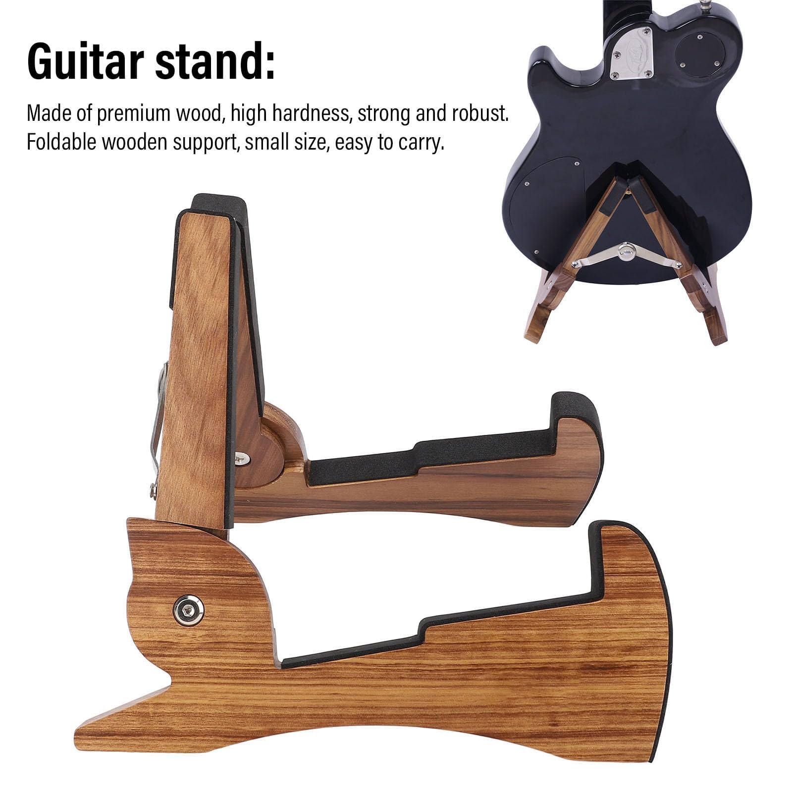 Zusammenklappbarer Gitarrenständer aus Holz, Bodenstehender Akustikgitarrenständer, kompakter Holzgitarrenhalter für E-Bassgitarren mit elegantem Anzeigewinkel für Heimstudio-Bühne