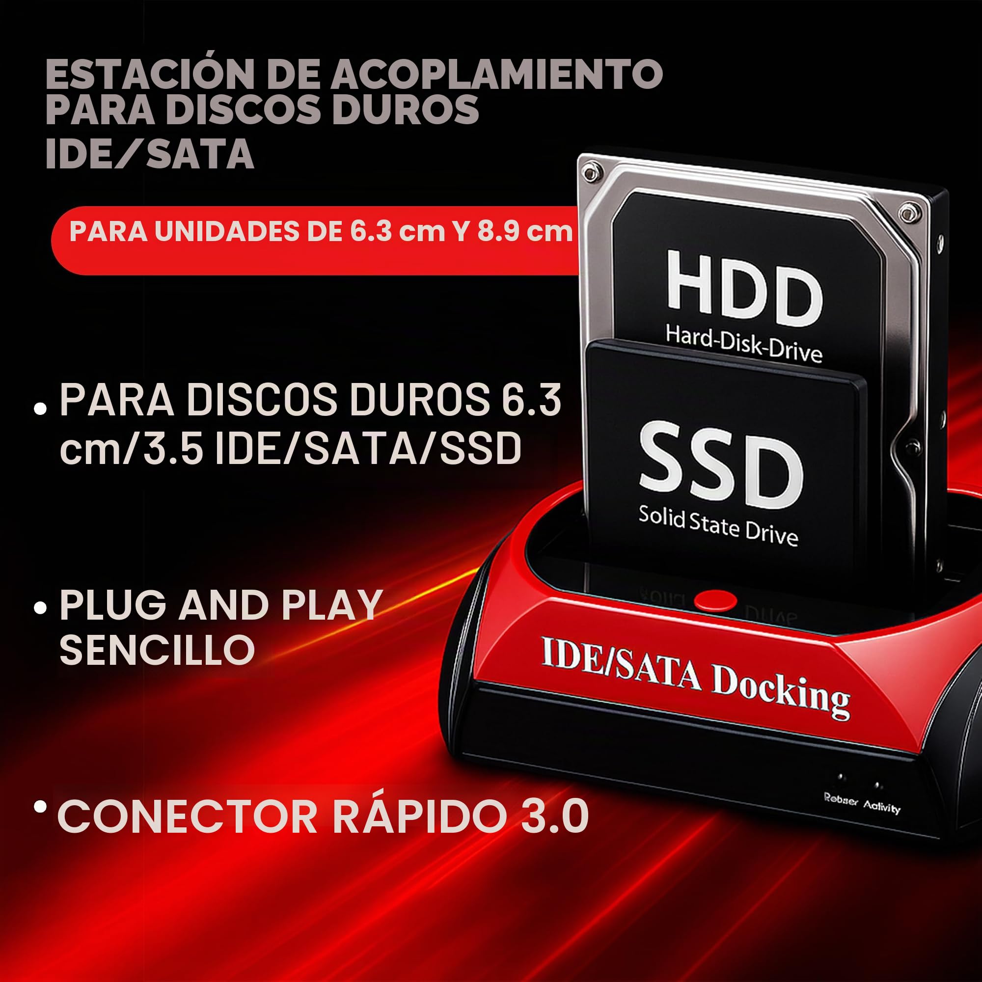 Retoo Estación De Acoplamiento del Disco Duro, USB 2.0, Base De Conexión para SATA I/II/III, HDD O SSD De 2.5"/3.5", Carcasa Disco Duro Externo Sata, Compatible con Windows