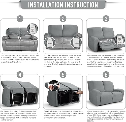 Vista 76 de TAOCOCO Funda para sofá biplaza reclinable, 6 piezas, fundas de sofá reclinable dobles para sofá biplaza reclinable doble de 2 asientos, protector