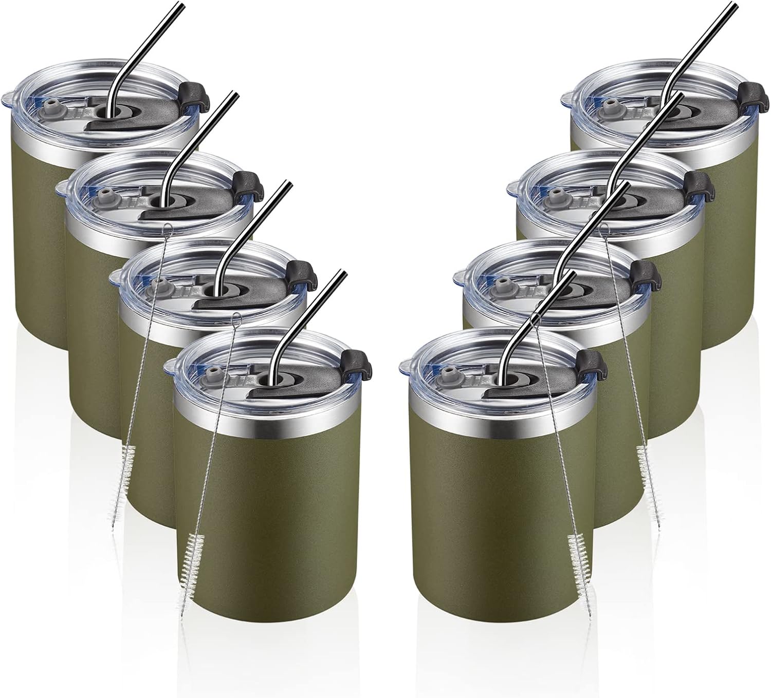 MEWAY 12oz/8Pack Coffee Mug With Lid, Insulated Stainless Steel Reusable Coffee Cup, Double Wall Durable Coffee Mug, Powder Coate,For Coffee, Beer, Home, Office(Army Green,8 Pack) - Image 5