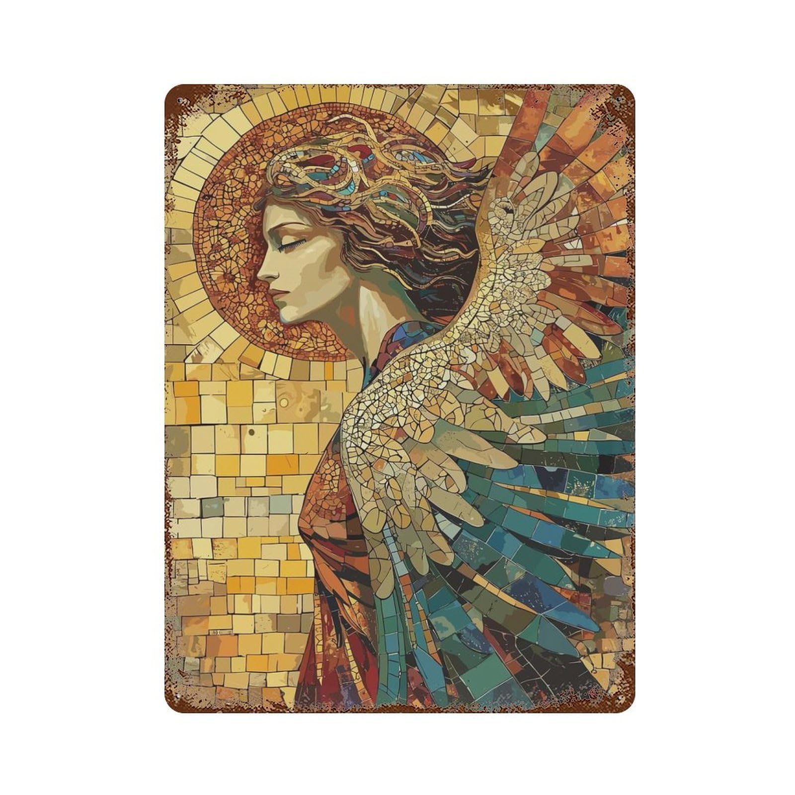 Angel Mosaic Rusty Metal Tin Sign 15.7"x11.8", for Pub, Kitchen And Man Cave Decor, Farmhouse Wall Decor