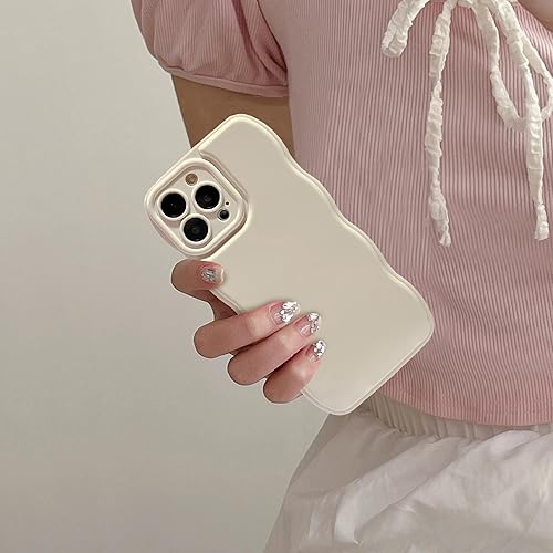 Vista 52 de FABSPARK - Funda para iPhone 14 Pro Max, diseño simple, marco ondulado, estética, silicona suave, color beige