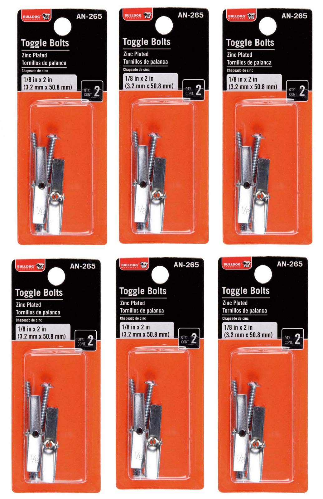 12pc Premium Bulldog Toggle Bolt Anchor for Hollow Walls Ceiling 1/8" x 2"