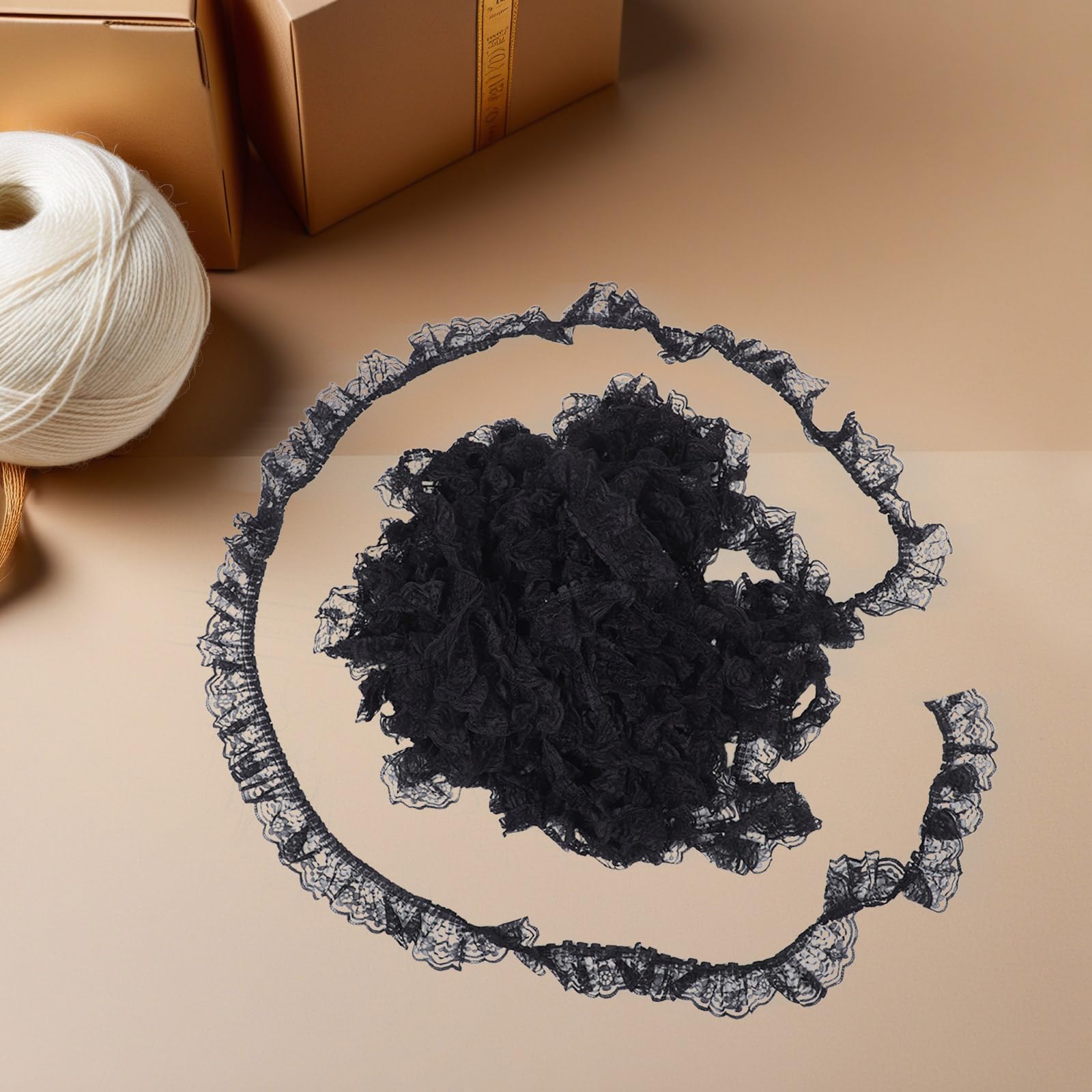 Healvian Ribete de Encaje Plisado Negro de Poliéster de 6 Cm para Coser Volantes, Adecuado para Tela de Encaje de Boda y Uso Diario Costura sin Costuras