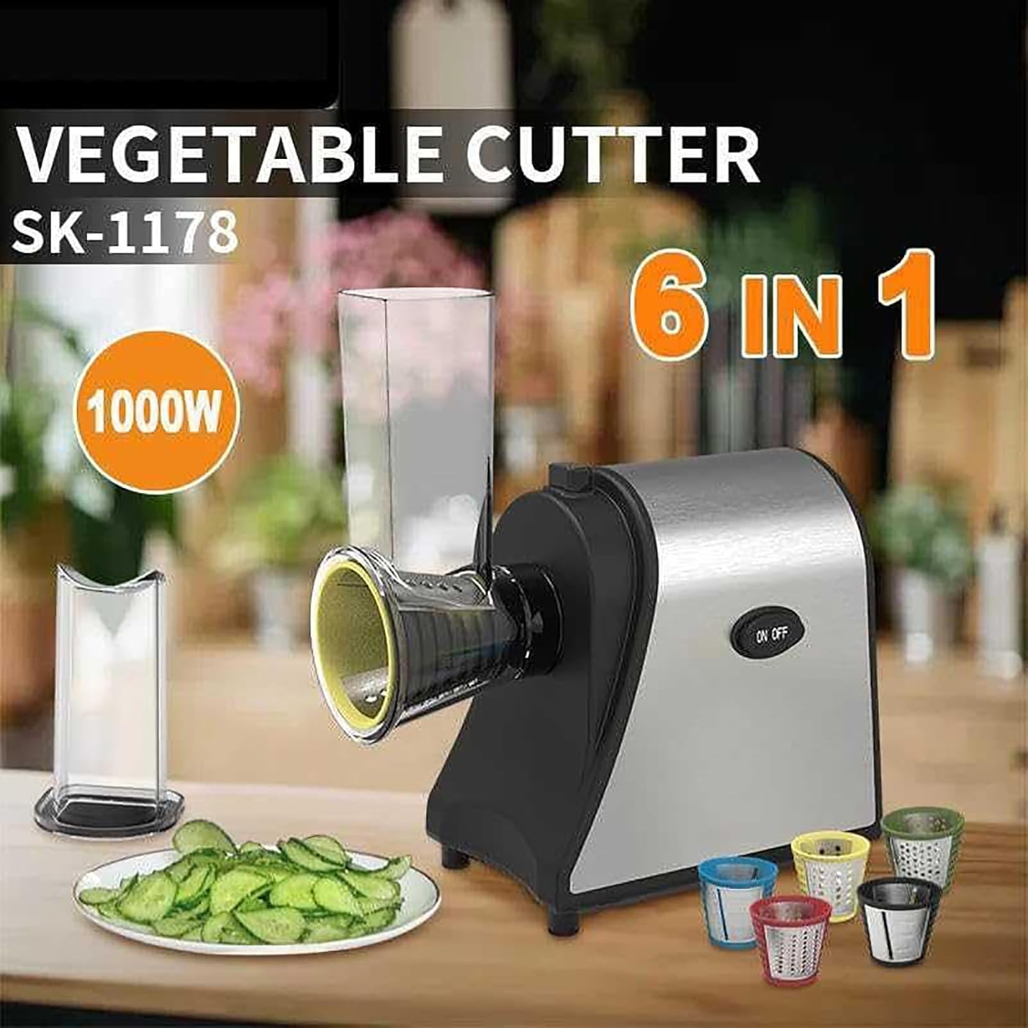 Electric Vegetable Cheese Grater, 1000W Vegetable Cutter With 5 Stainless Steel Blades, Work Efficiently, One-Touch Control, for Cheese Carrots Potatoes Nuts Cucumbers Zucchini