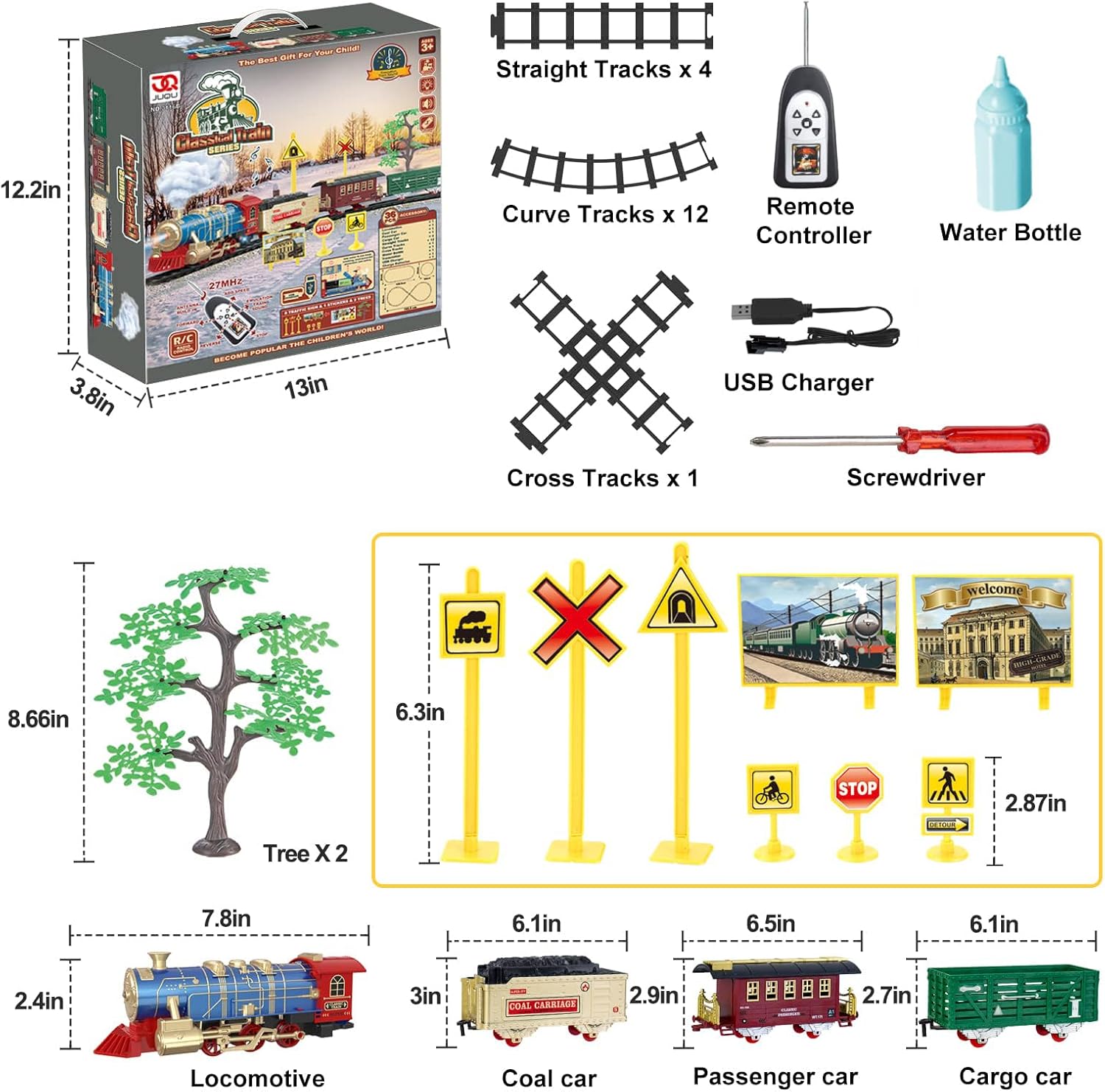 Remote Control Train Set for Kids Ages 3-8, Electric Toy Train with Steam, Lights & Sounds, Includes 17 Tracks & Rechargeable Battery for Indoor Play