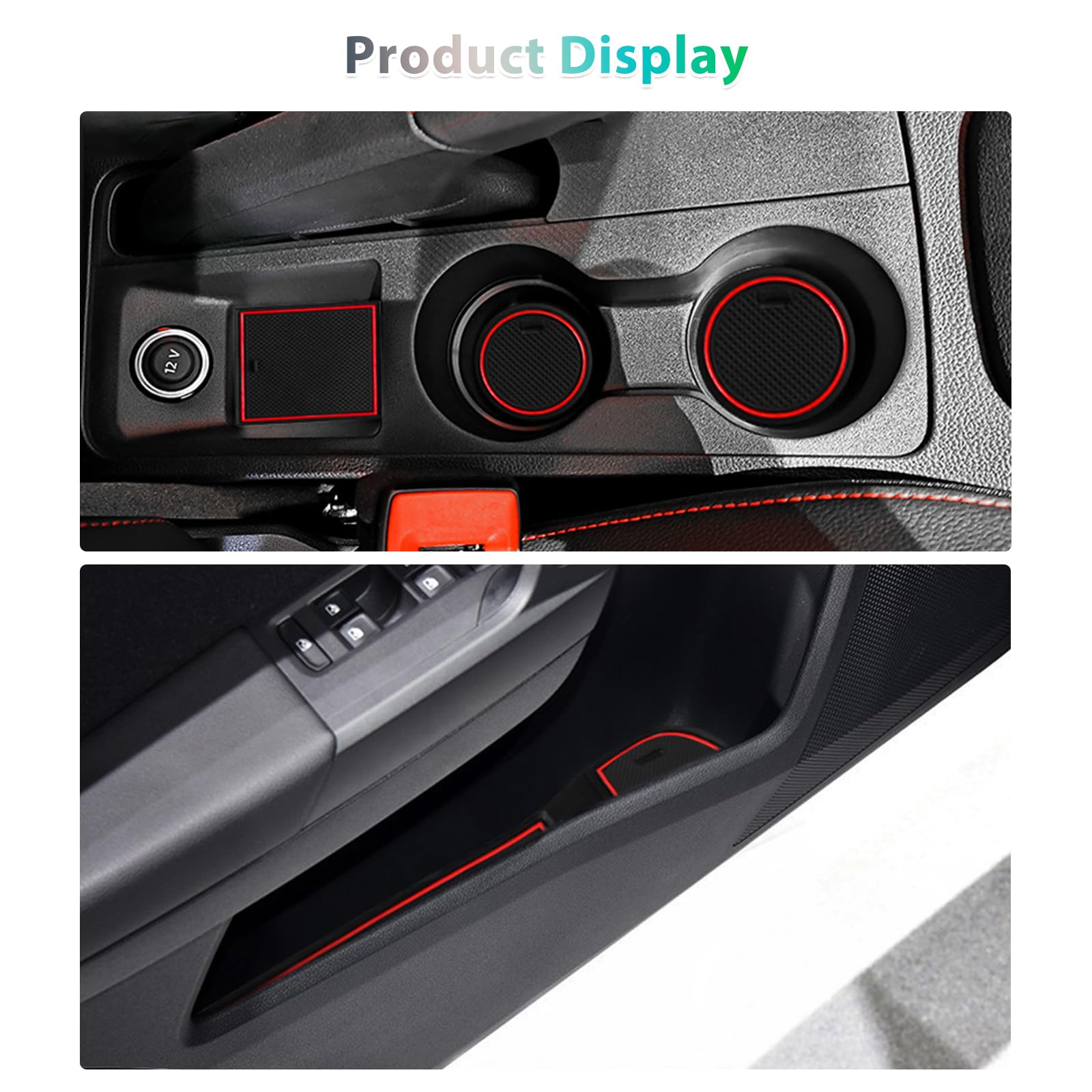 GAFAT Seat Arona/Seat Ibiza 6F KJ1 Facelift 2017-2024 2025 Tappetini Antiscivolo, Seat Ibiza 6F Tappetino in Gomma, Non Scivolano, Console Centrale, Cuciture Porte, Accessori Seat Arona (Rosso)