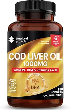 New Leaf Cod Liver Oil Capsules 1000mg High Strength - Omega 3 EPA DHA