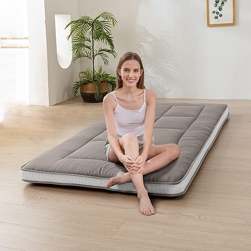 Miniatura 107 de MAXYOYO - Colchón tipo futón japonés, acolchado, para cama, extra grueso, plegable, transpirable, tumbona para el suelo, cama de invitados para Azul