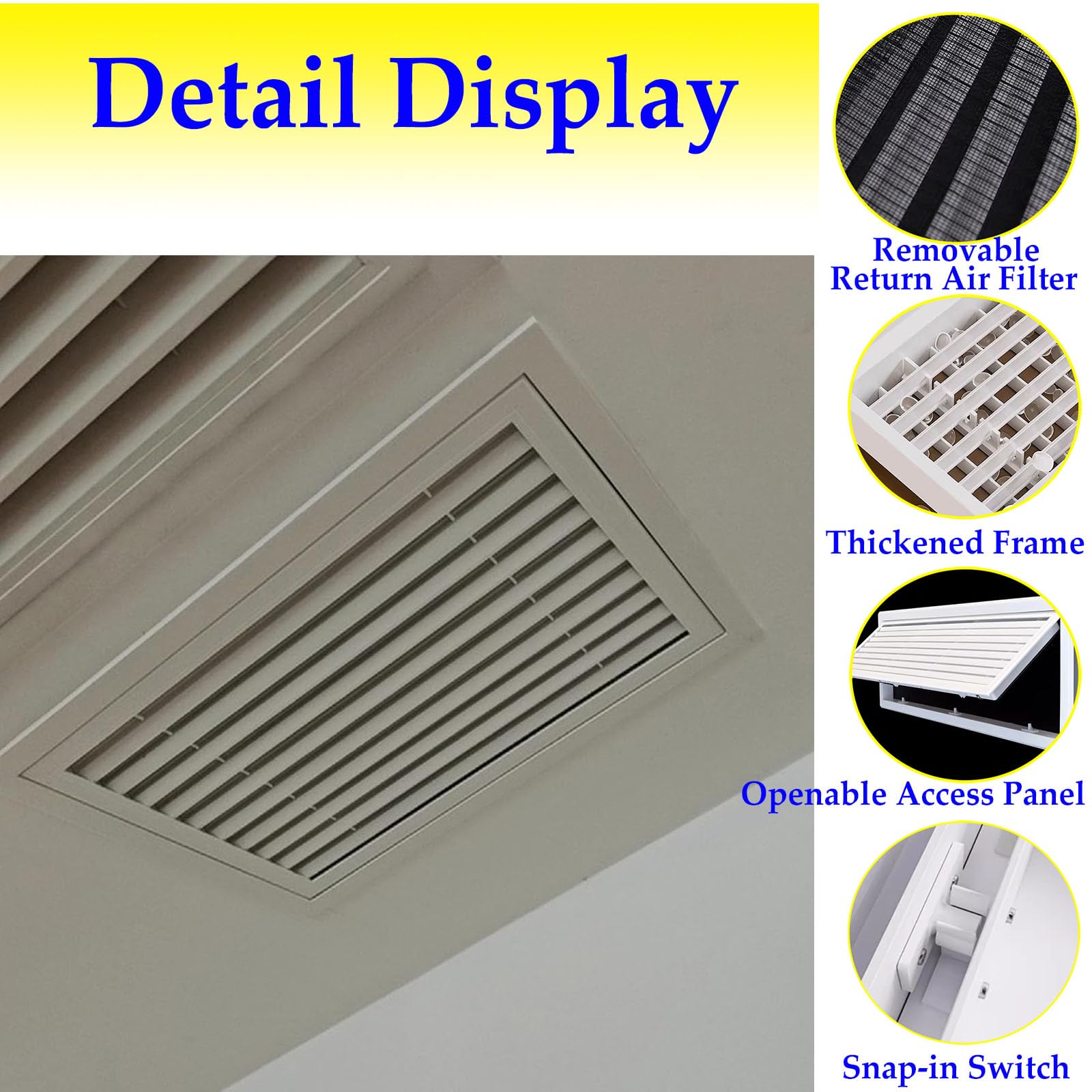 Cubierta de ventilación de acero negro de 20 x 22 pulgadas con filtro extraíble, moderna rejilla de conducto para pared/techo, puerta de filtro de aire de fácil acceso, solución de ventilación