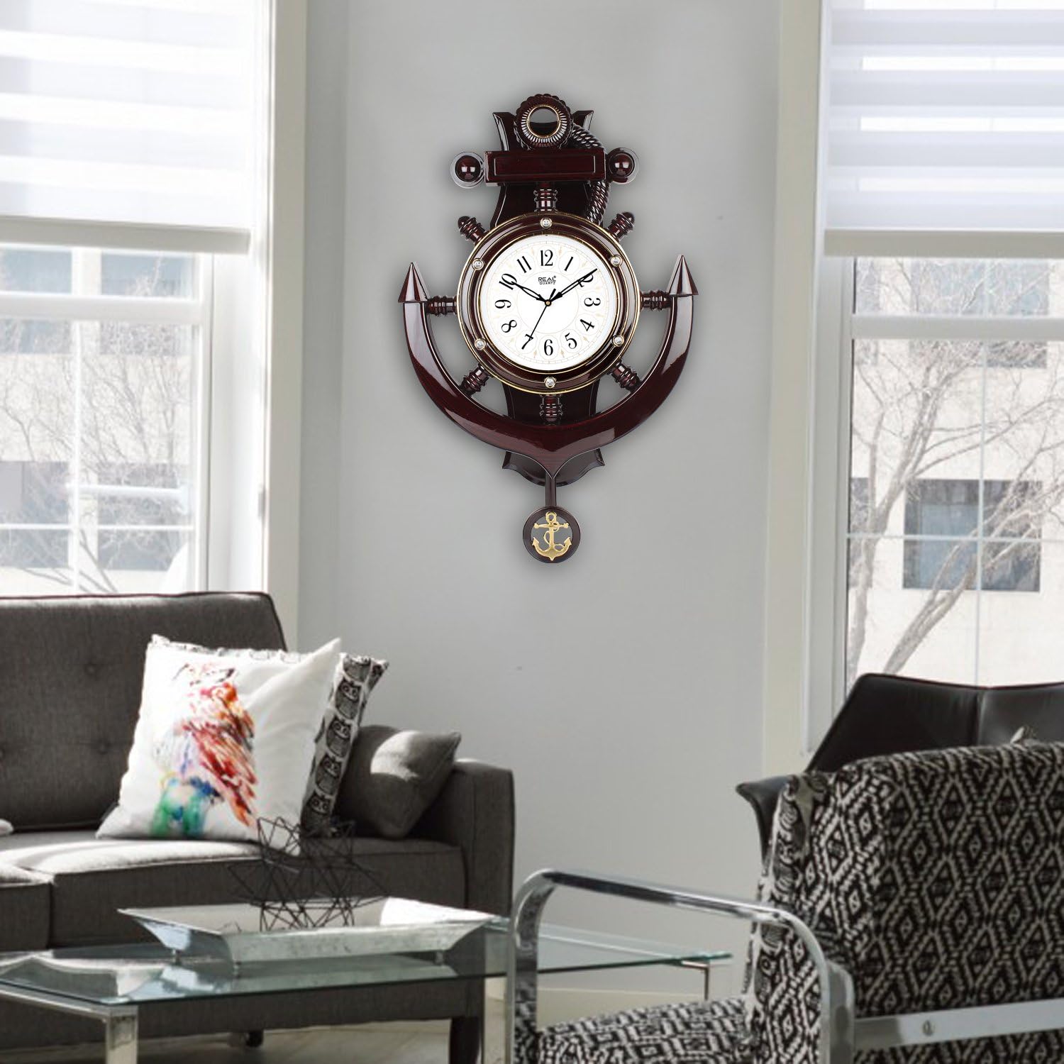 EFINITO Plastic Vintage Pendulum Wall Clock (Brown, 20 Inch X 16 Inch X 1 Inch)