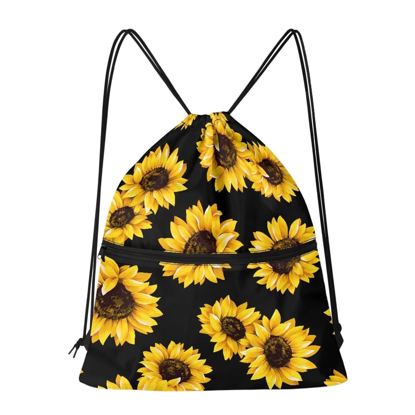Dolyues Yellow Sunflower Drawstring Bag for Women Girl Men Large Gym Sport Swimming Cinch Bags Flower Print Cinch Bagpack with Zipper