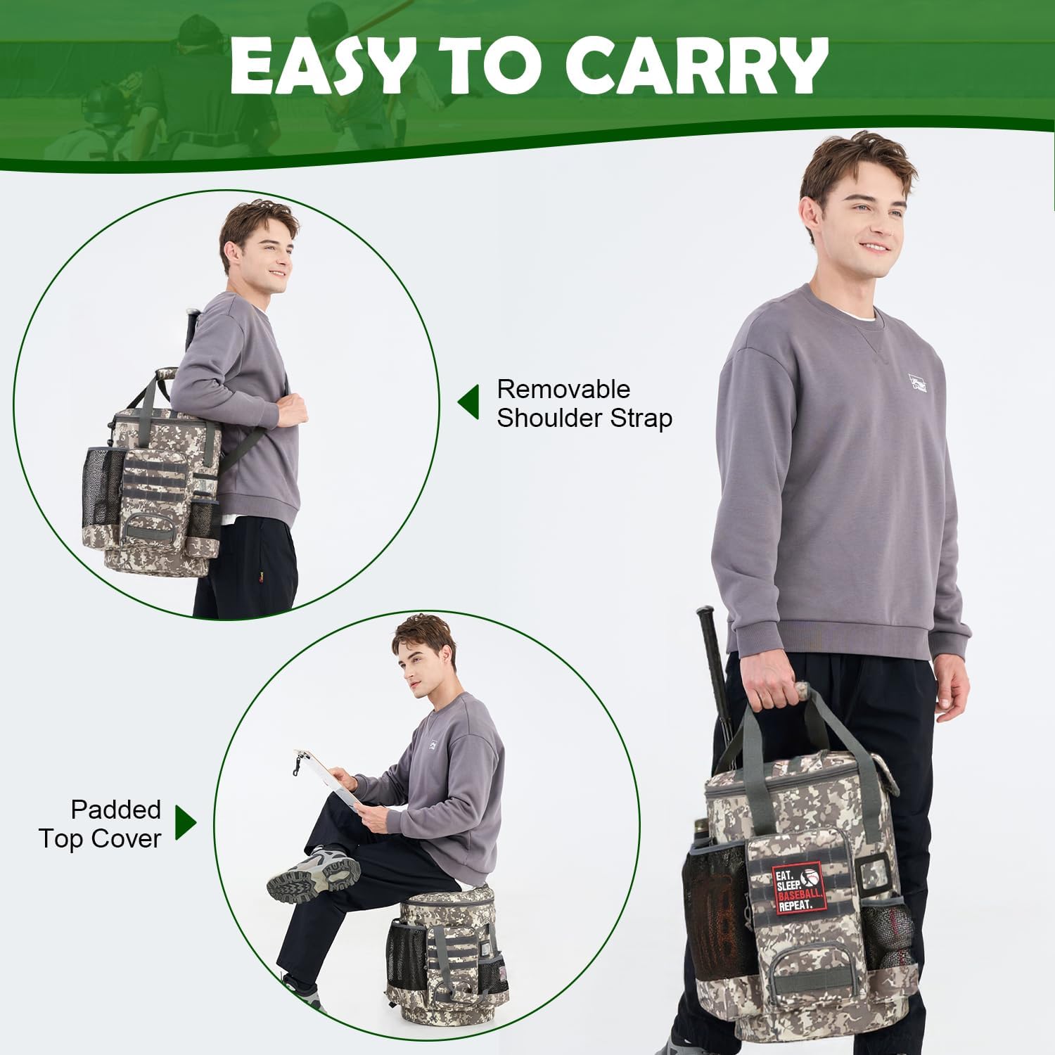 Baseball Bucket Bag Baseball Coaching Accessories Organizer Softball Bucket Bag with Anti-Slip Bottom & Multiple Pockets for Bat, Gloves, Scoreboards