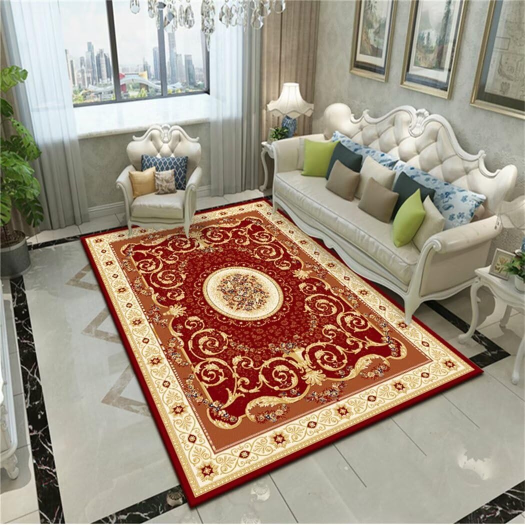 Tapis de maison lavable floral rouge pour salon et ado