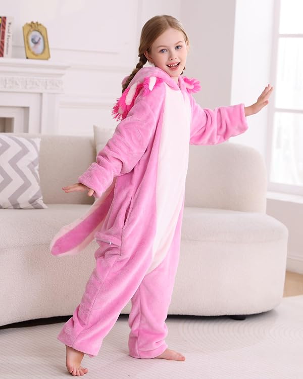 DELEY Axolotl Onesie Kids Halloween Costume Cosplay Pajamas Pink by DELEY - Used condition - Image 5