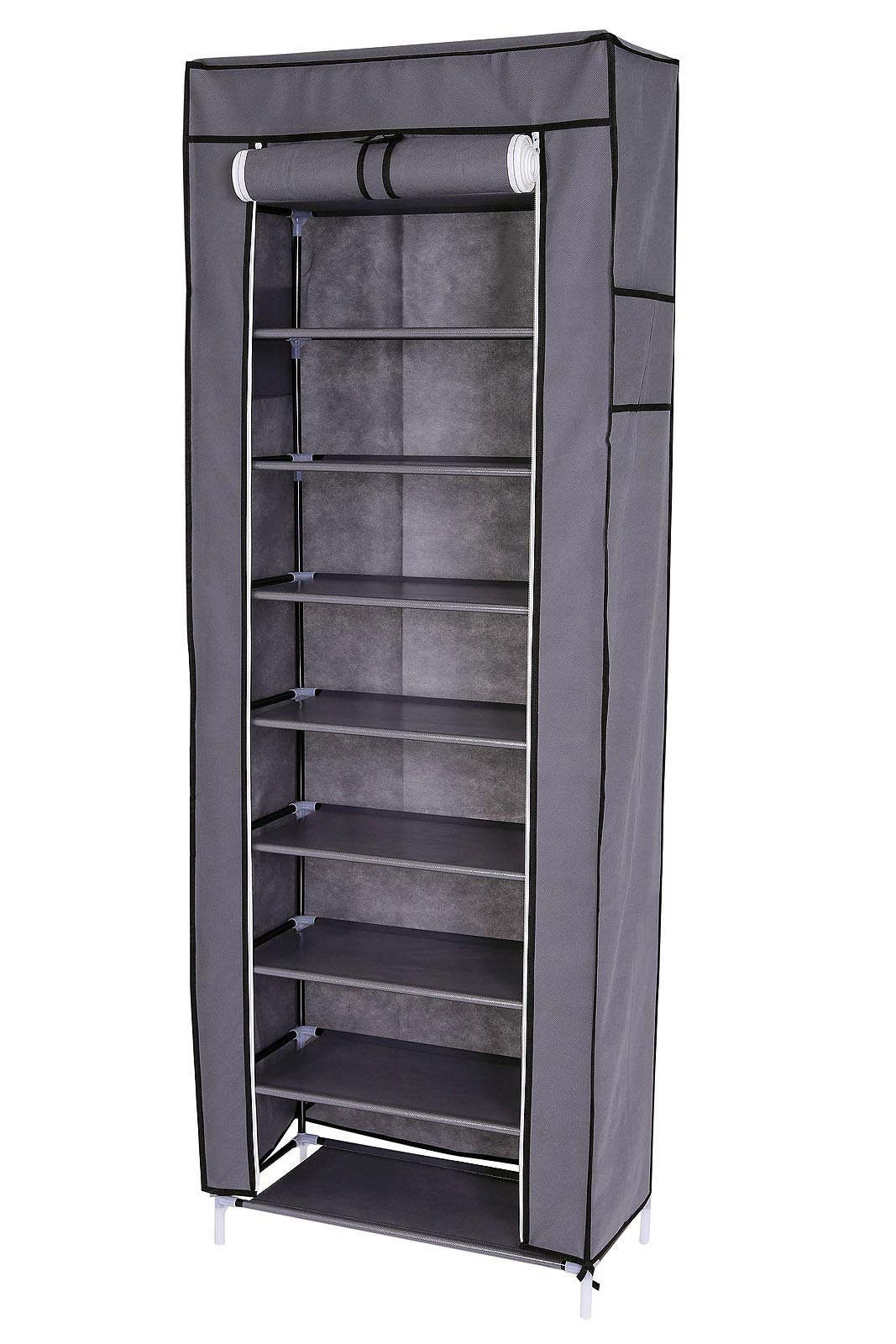 dibea Folding Made of Fleece, 23,6x11,8x63 in, Breathable and Space-Saving Closet with Practical Shelves and Sturdy Clothes Rail, Gray Fabric Wardrobe