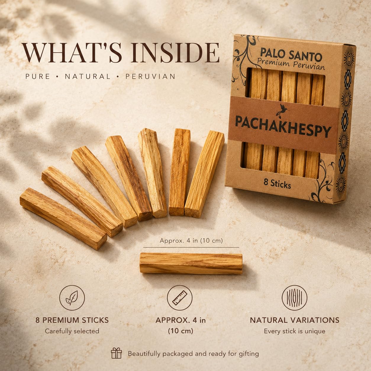 Palo Santo Sticks Authentic Smudging Peru – 8 Stück für Energieinigung, Aromatherapie, Meditation, 100 % natürlich, ethisch unbedenklich, nachhaltiges Heilholz, Premium-Qualität, Reinigung