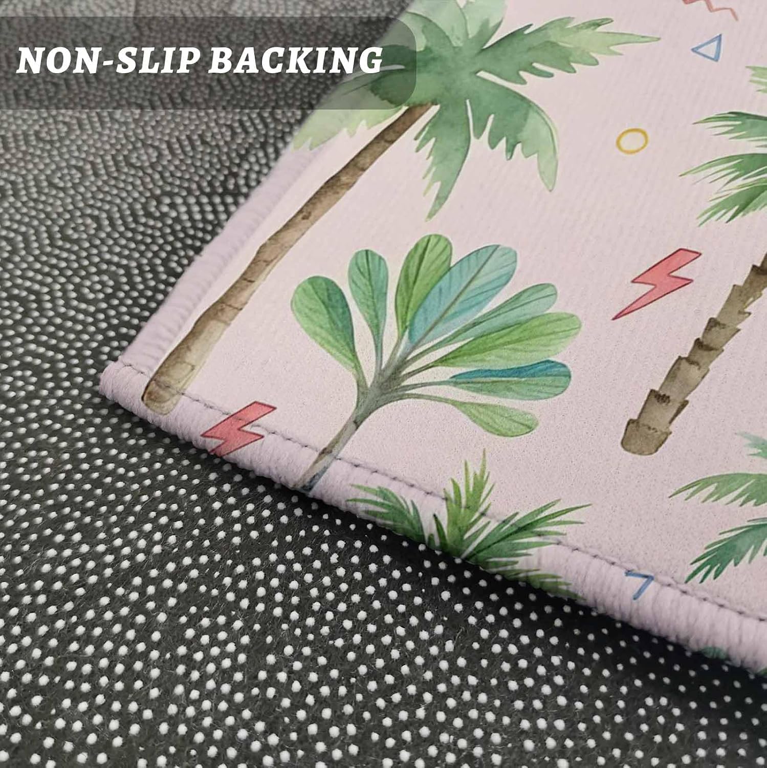 Teamery Kitchen Mats for Floor Tropical Coconut Palm Tree Washable Non Slip Kitchen Rugs 1PCS, Watercolor Plant on Pink Absorbent Standing Mats for Sink Bathroom Office Living Room 15.7x47.2in