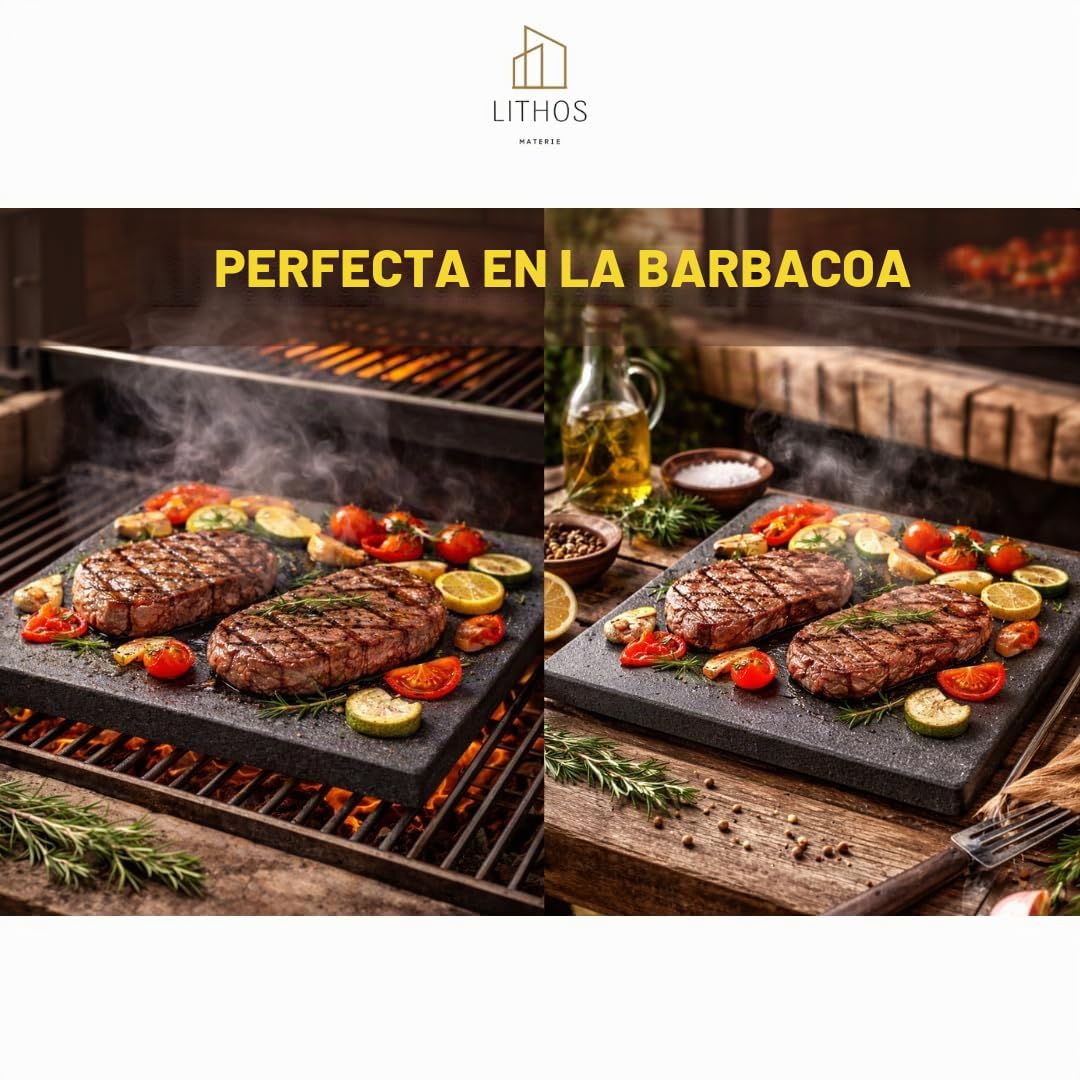 Kit de piedra antiadherente volcánica ollar Etna para pizza 39 x 35 x 2 + pala para horno eléctrico a gas y barbacoa para carne, pescado y verduras refractaria