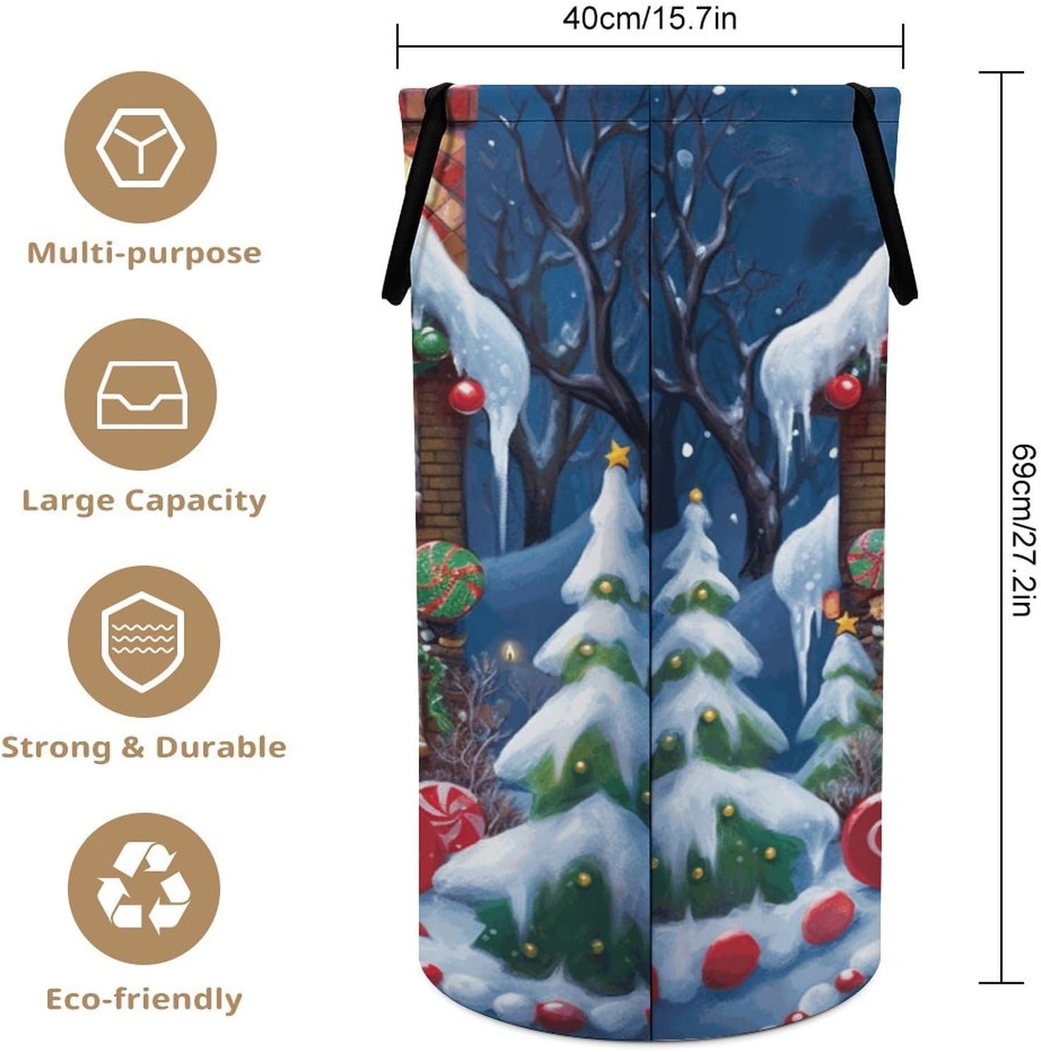 Christmas House Sugar Large Laundry Basket Laundry Hamper Bag Washing Bin Clothes Bag Collapsible Tall With Handles Travel Bathroom College