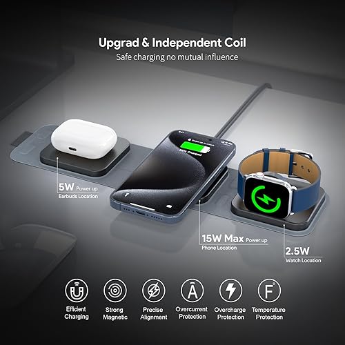 Miniatura 6 de Estación de carga inalámbrica para iPhone, Apple Watch, AirPods, cargador de viaje plegable 3 en 1, compatible con MagSafe