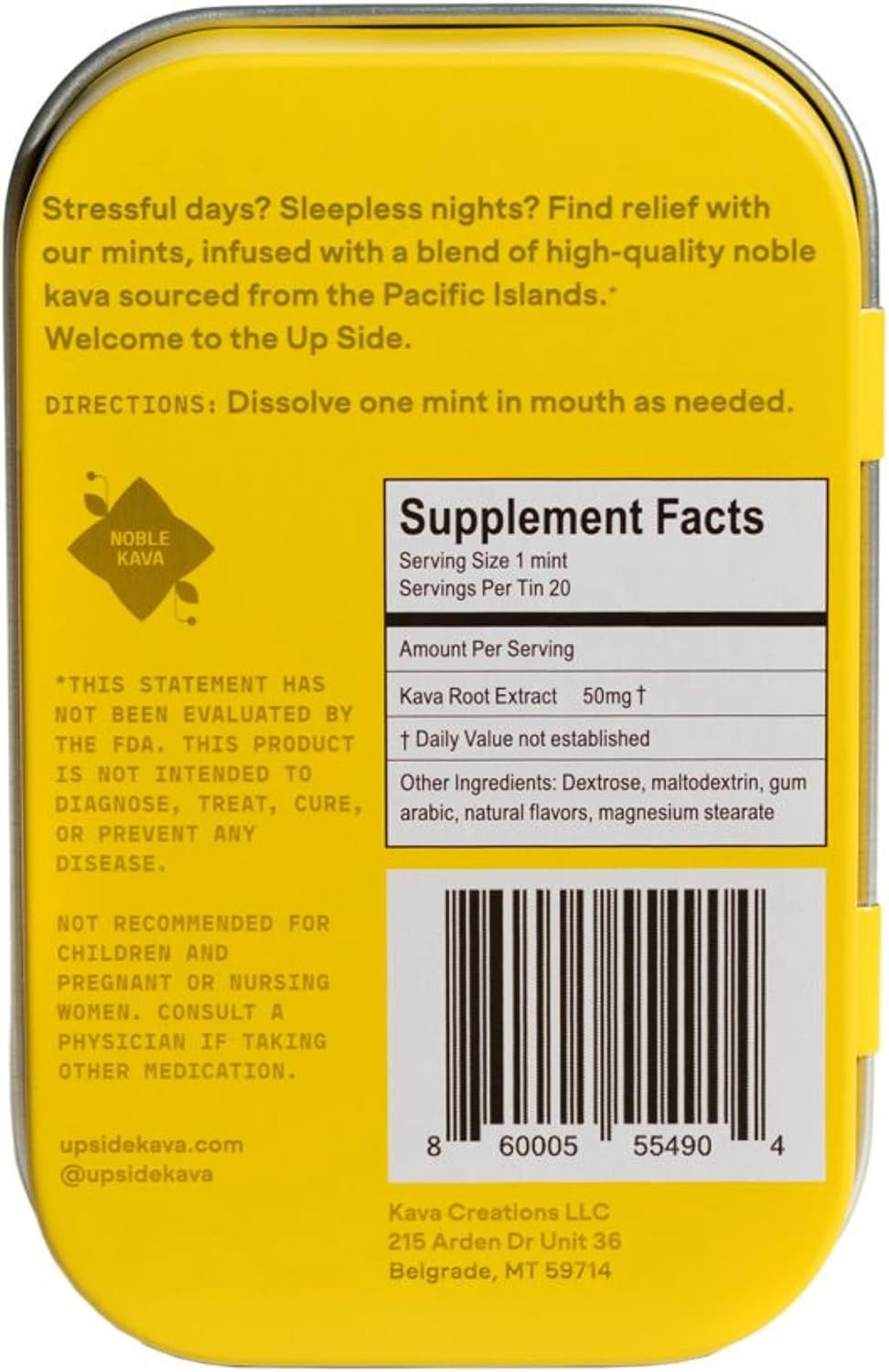 Up Side | Kava Chill Pills | Kava Kava Mints | Sunny Lemon Flavor | Natural Supplement for Calm & Stress Support | Single Pack
