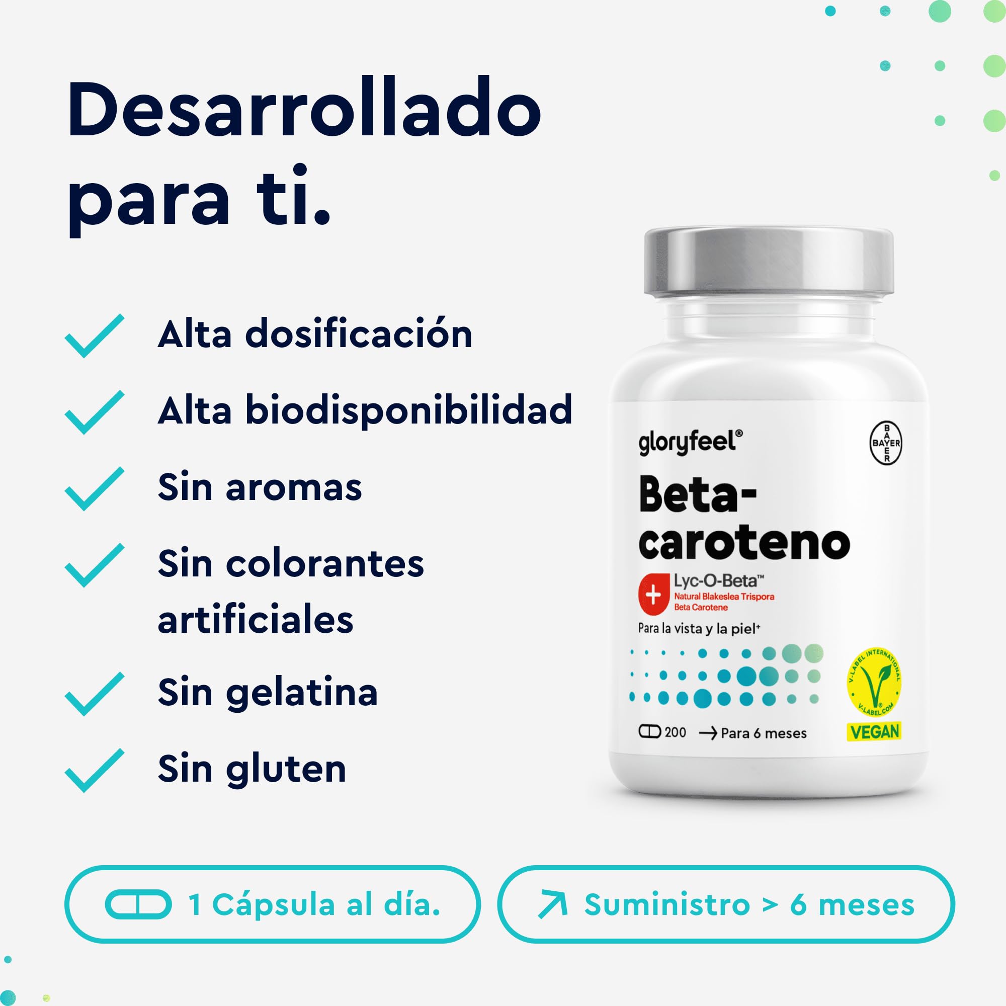 Betacaroteno (7 meses) - ACELERADOR BRONCEADO - Materia prima Lyc-O-Beta™- Fuerte extracto de zanahoria y Blakeslea trispora - Vitamina A 100% natural para la Piel - 200 Cápsulas - Sin Aditivos