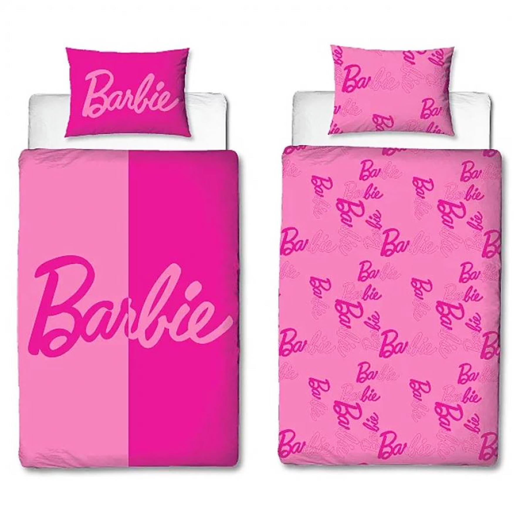 Character World Barbie Reversible Single Duvet Set with Iconic Logo, Soft & Durable, 135x200cm Duvet Cover & 49x74cm Pillowcase