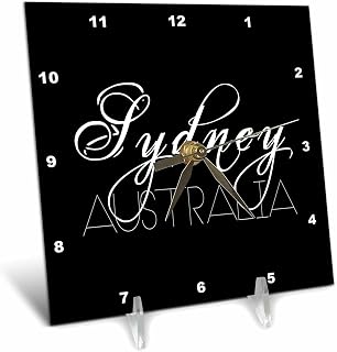 3dRose 6x6 Desk Clock - Cities of The World - Sydney Australia White Text on Black Alexis Design - Cities of The World