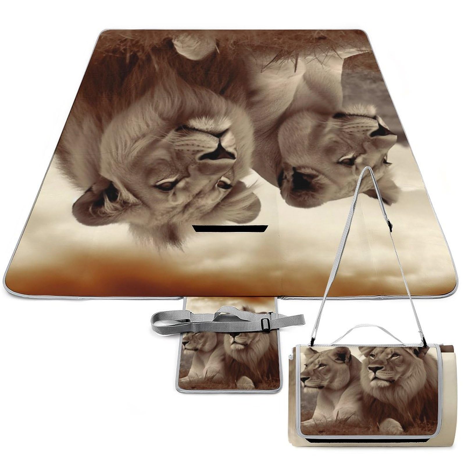 Tapis d'extérieur imperméable lion pour vos randonnées et déjeuners sur l'herbe